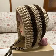 94【手編み】バラクラバ、ボンネット、クラッシャーハット、ニット帽