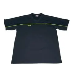 FILA Vネック スポーツTシャツ 黒×ネオン XL ヴィンテージ