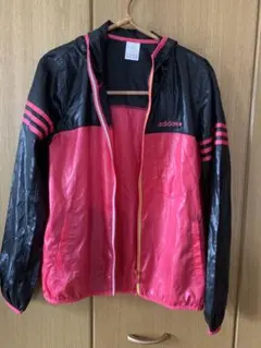 adidas フード付きジャンバーM 黒/ピンク