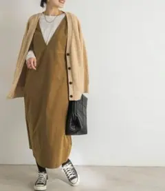 アーバンリサーチ冬キャメル美シルエット人気コーデュロイジャンパーワンピース