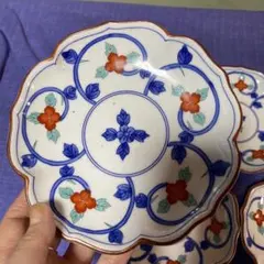 有田焼　翠山窯　花柄波型皿5枚セットのサムネイル