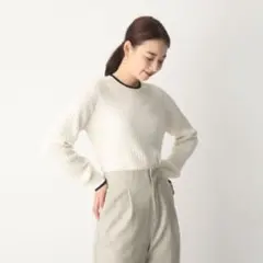 オペークドットクリップ　洗えるウール混配色ケーブルニット　ホワイト