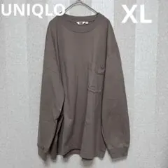 ユニクロ クルーネックT 長袖 ロンT XL ブラウン コットン　メンズ　大きめ