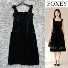 未使用✨フォクシー デイジーベロアドレス チュールドット ブラック 洗える 38 極美品☆ FOXEY／デイジーベロア バイ フォクシー ベロアドレス 38