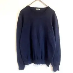 ◉GU　クルーネックハイゲージニット　長袖　ネイビー　M　無地　トップス
