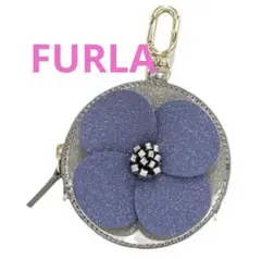 新品 FURLA 花モチーフ コインケース リップケース シルバー エナメル