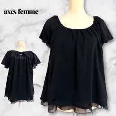 【axes femme】シフォンブラウス チュニック バックリボン 黒　ガーリーのサムネイル