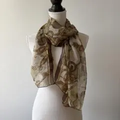 ビンテージ シアーストール スカーフ柄 チェーン ベージュ シフォン オシャレのサムネイル