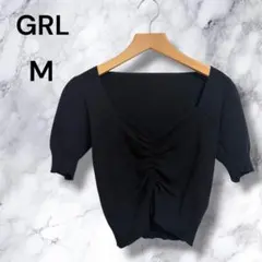 GRL グレイル フロントギャザーショート丈ニットトップス ブラック M