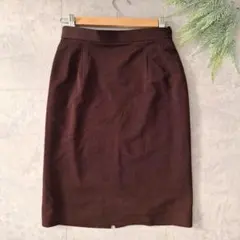 ひざ丈 スカート シンプル 無地 日本製 茶系 ブラウン 9号