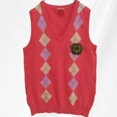 美品KISS MARK GOLF アーガイル柄 ニットベスト　綿　ロゴあり　L