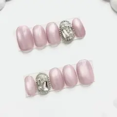 366♡ネイルチップ ワンホン フレンチガーリー ビー玉　マグネット　埋めつくし