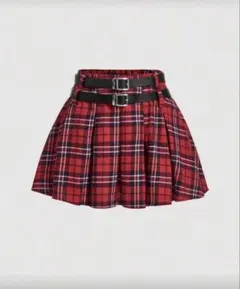 SHEIN チェック プリーツスカート ベルト付き