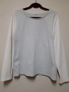 GLACIER ビーズ装飾 長袖 トップス 千鳥格子 ホワイト グレー