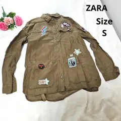 【かわいい☆ZARA trf】カーキ　ジャケットシャツ　サイズS ワッペン付きのサムネイル
