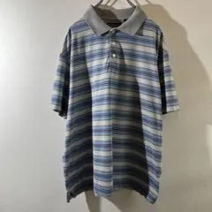 T-437 ROUND TREE & YORKE ストライプポロシャツ XL