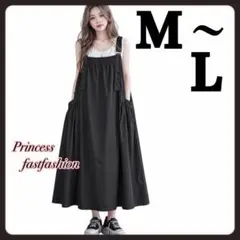 【M～L／ブラック】ジャンパースカート ワンピース
