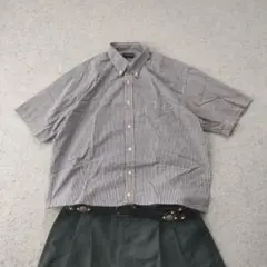 OLD UNIQLO ギンガムチェック 半袖シャツ 短丈 t