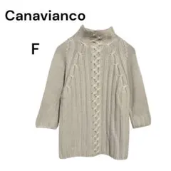 Canavianco ケーブル編み　七分袖　タートルネックニット F 毛100%