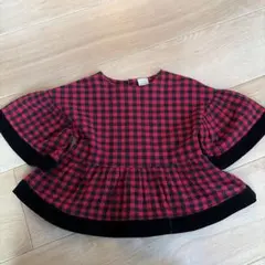 petit main 赤黒チェック フレアトップス 110