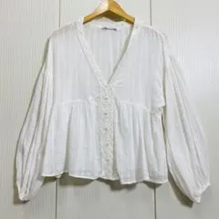 ZARA ザラ シアードットボリュームスリーブブラウス レース