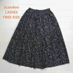 サンカンシオン レディース ペイズリー柄ロングスカート フリーサイズ ブラック