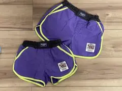 【おそろい】紫色 蛍光イエロー トリム ハーフパンツ 100 80 2枚セット