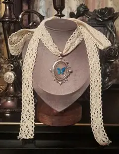 チョーカー レース アイボリー 蝶々 モルフォ蝶 リボン フェアリーコア カメオ