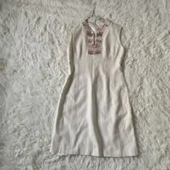 オットー 【11】 クリーム 麻混 ノースリーブ ひざ丈ワンピース