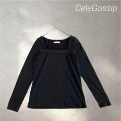 377✳︎セレゴシップ【M】黒/長袖/Tシャツ/スクエアネック/カットソー