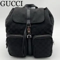 GUCCI リュック ジャッキー GG柄 キャンバス×レザー ブラック 巾着型 
