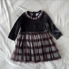 最終値下げ　プチバトー　ワンピース　12m74cm チェック　ベロア　パーティ