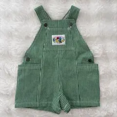 値下【美品】グリーン ストライプ オーバーオール サロペット