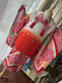 3歳七五三フルセット 正絹 総絞り 正絹 赤×白