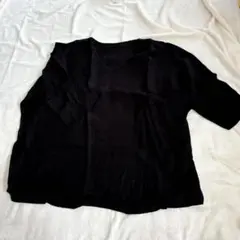 レディース リネンシャツ XL ブラック Vネック 7分袖 通気性 体型カバー