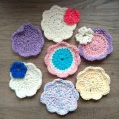 かぎ針編み花形ロゼット　パステルカラー