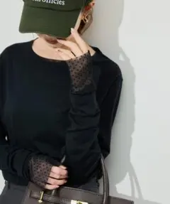 新品タグ付【SLOBE IENA】レイヤードフロッキードットスリーブロンTEE