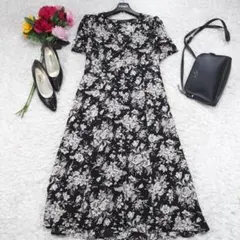 G9381*ココディール☆Aライン☆花柄☆ロング☆ワンピース☆黒 グレー☆2