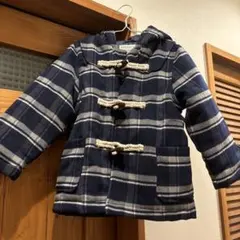 ネイビー チェック柄 フード付きコート