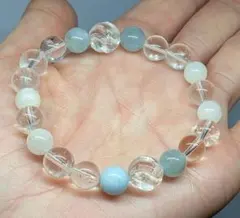 アクアマリン&ムーンストーン、波型水晶天然石ブレスレット