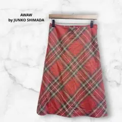 ジュンコシマダ　ひざ丈フレアスカート【M】タータンチェック　赤