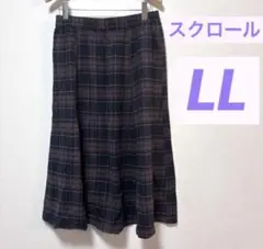 チェック柄【LL】スカート　ウエストゴム　大きいサイズブラウン系【クスロール】