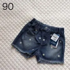 【新品タグ付き】西松屋　デイジー柄デニムショートパンツ　90