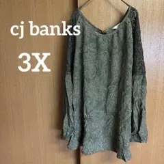 美品✨cj banks【3X】緑 ペイズリー 長袖トップス チュニック おしゃれ