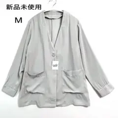 新品タグ付　ハルメク 羽織り アイスグレー M 上品 シンプル 体型カバー 涼感