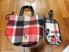 ミッキーマウス チェック柄トートバッグセット