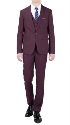 ⭐️バーガンディ スリムフィット ビジネススーツSサイズスリーピース 三点セット⭐️