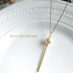 スワロフスキーパール シンプルバー Ý字 ミドル ロングネックレス