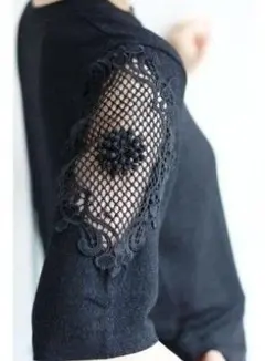 半袖　黒 カットソー　FRENCH　PAVE　刺繍　トップス　cawaiiのサムネイル