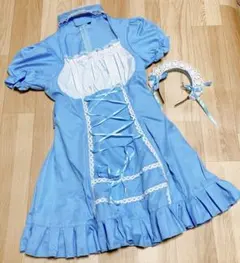 ハロウィン コスプレ メイド服 水色ライトブルー Mサイズ